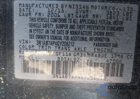 2016 Nissan Sentra Sv z USA, uszkodzony, nr VIN 3N1AB7AP4GY208212